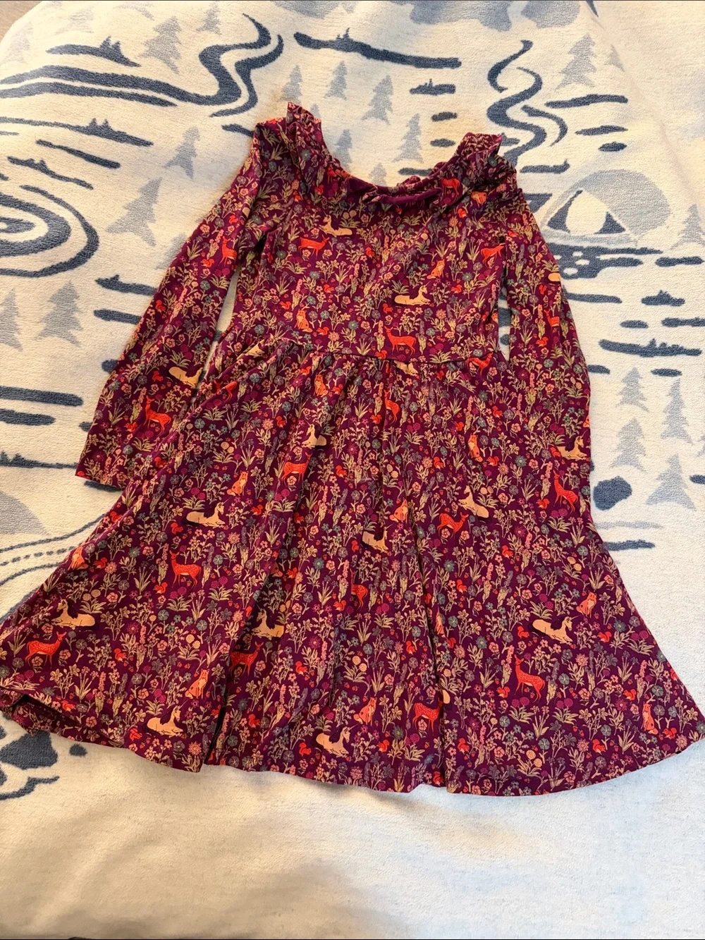 Tea Collection Purple Woodland Ruffle-Neck Dress size 12 nwot